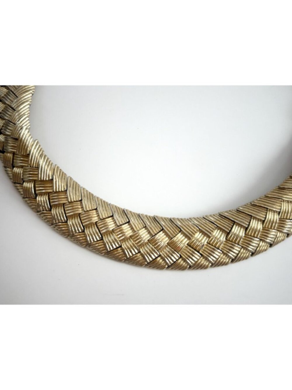Woven Chunky Gold Toned Vintage Choker 80's Chevron Necklace - Picture 5 of 16